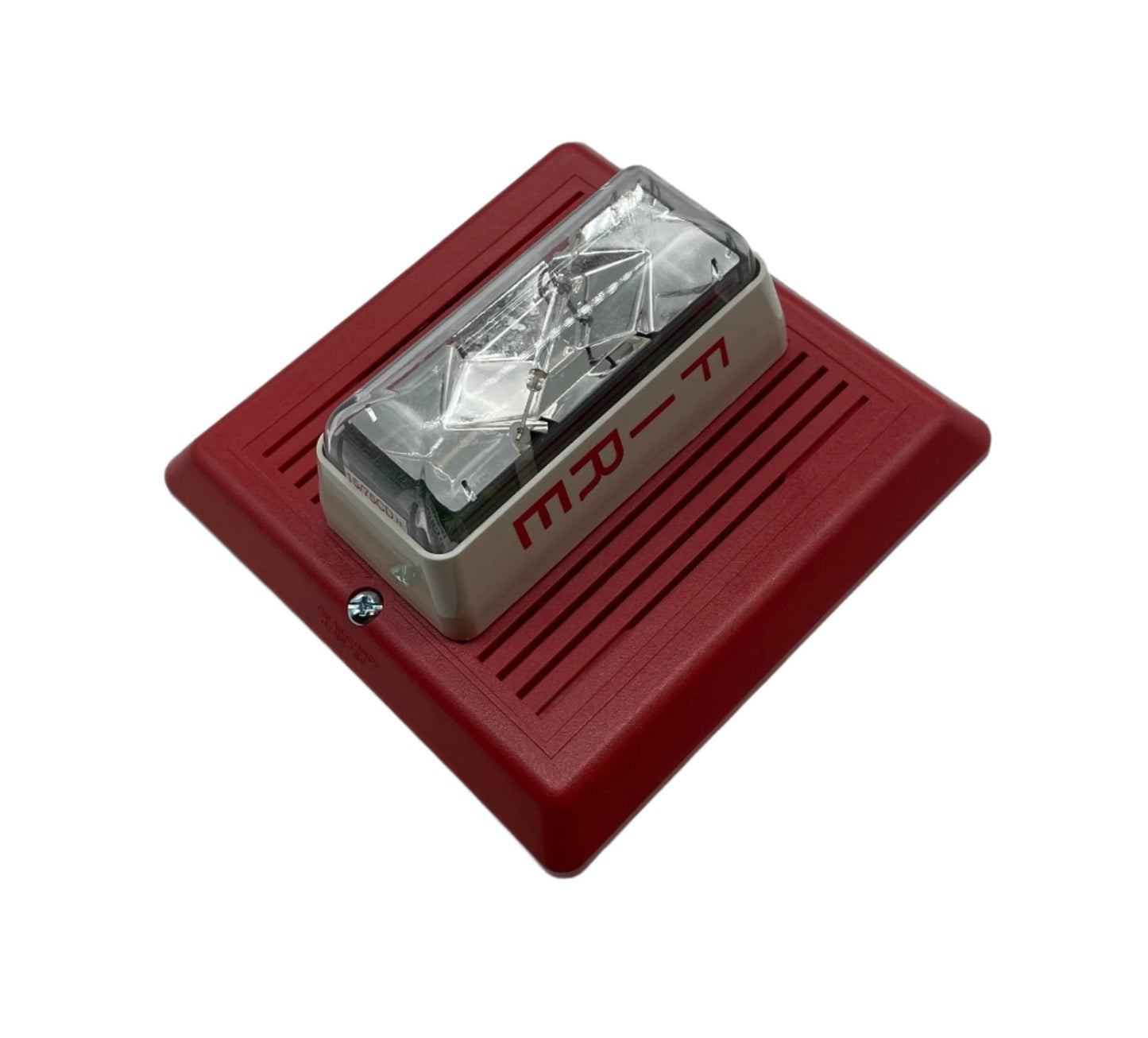 Edwards 757-7A-SS70 fire alarm speaker strobe with white housing and visible speaker grille, mounted on a wall.