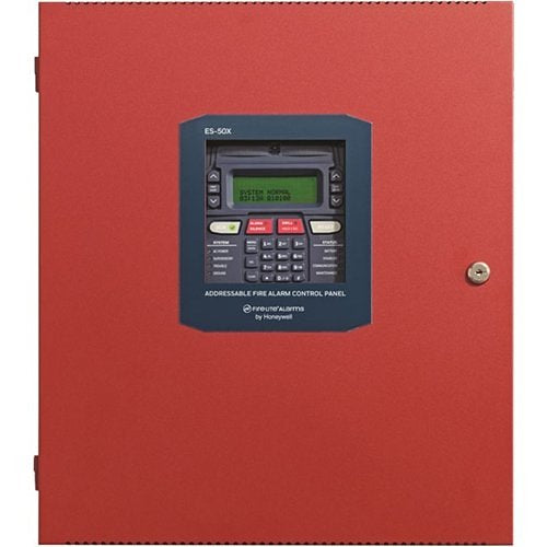 Fire-Lite ES-50X addressable fire alarm control panel with 50 points, featuring a sleek design and control interface.