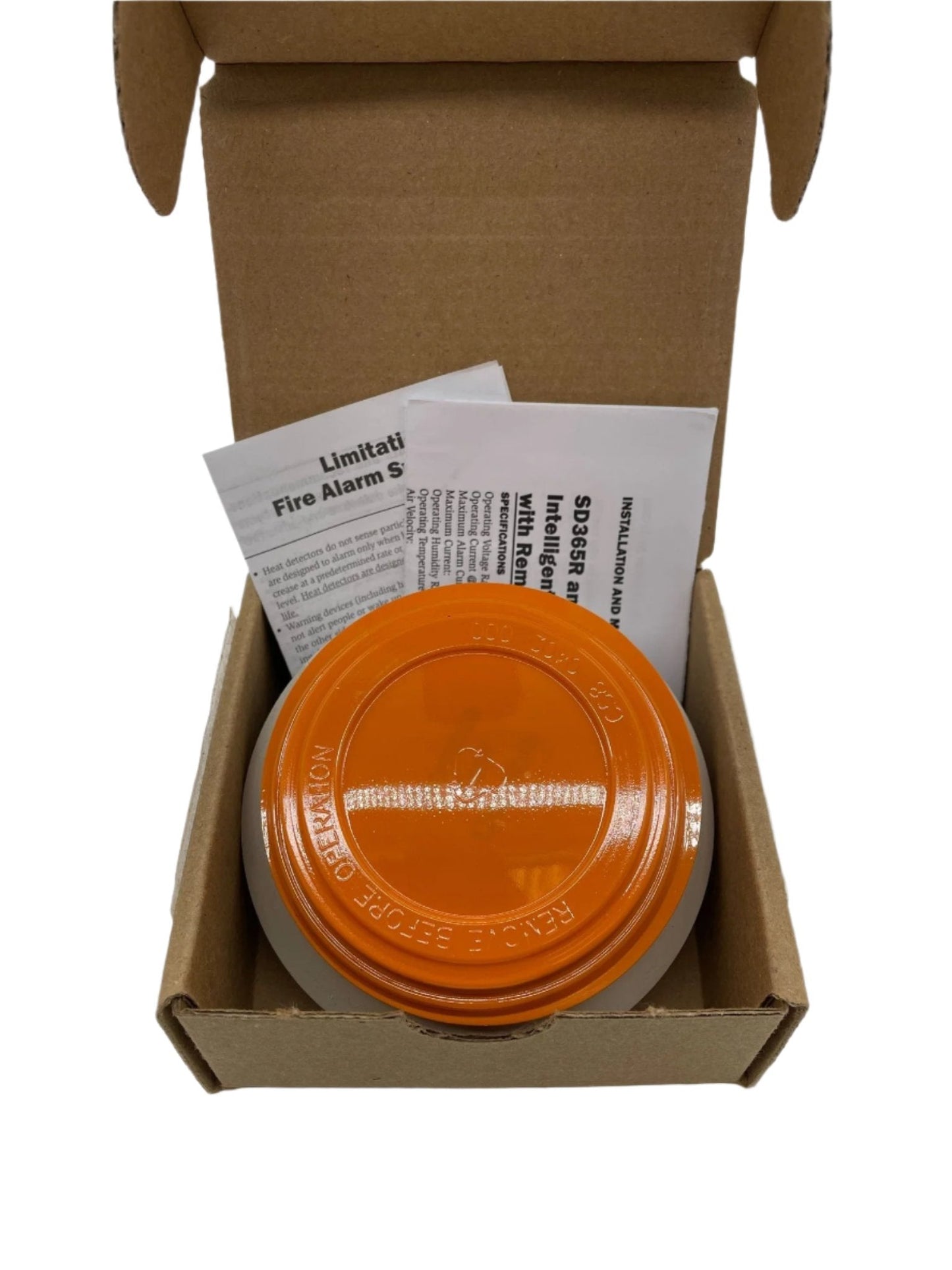 Fire-Lite SD365R-IV smoke detector in ivory, a fire alarm device with a round design and mounting bracket for safety.