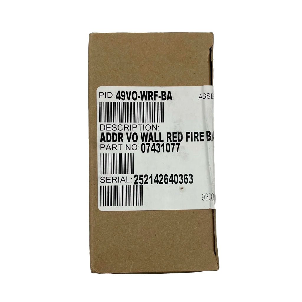 Simplex 49VO-WRF-BA addressable fire alarm horn-strobe with white housing, designed for fire safety and alert signaling.