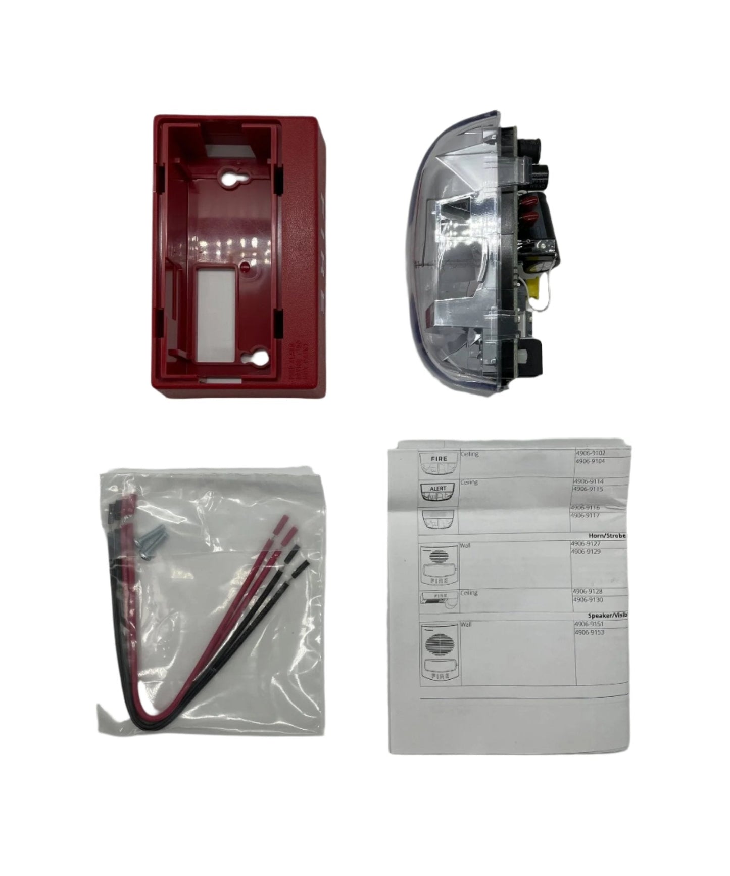 Simplex 4906-9102 fire alarm strobe with multi-candela settings, mounted on a wall for fire safety alert indication.