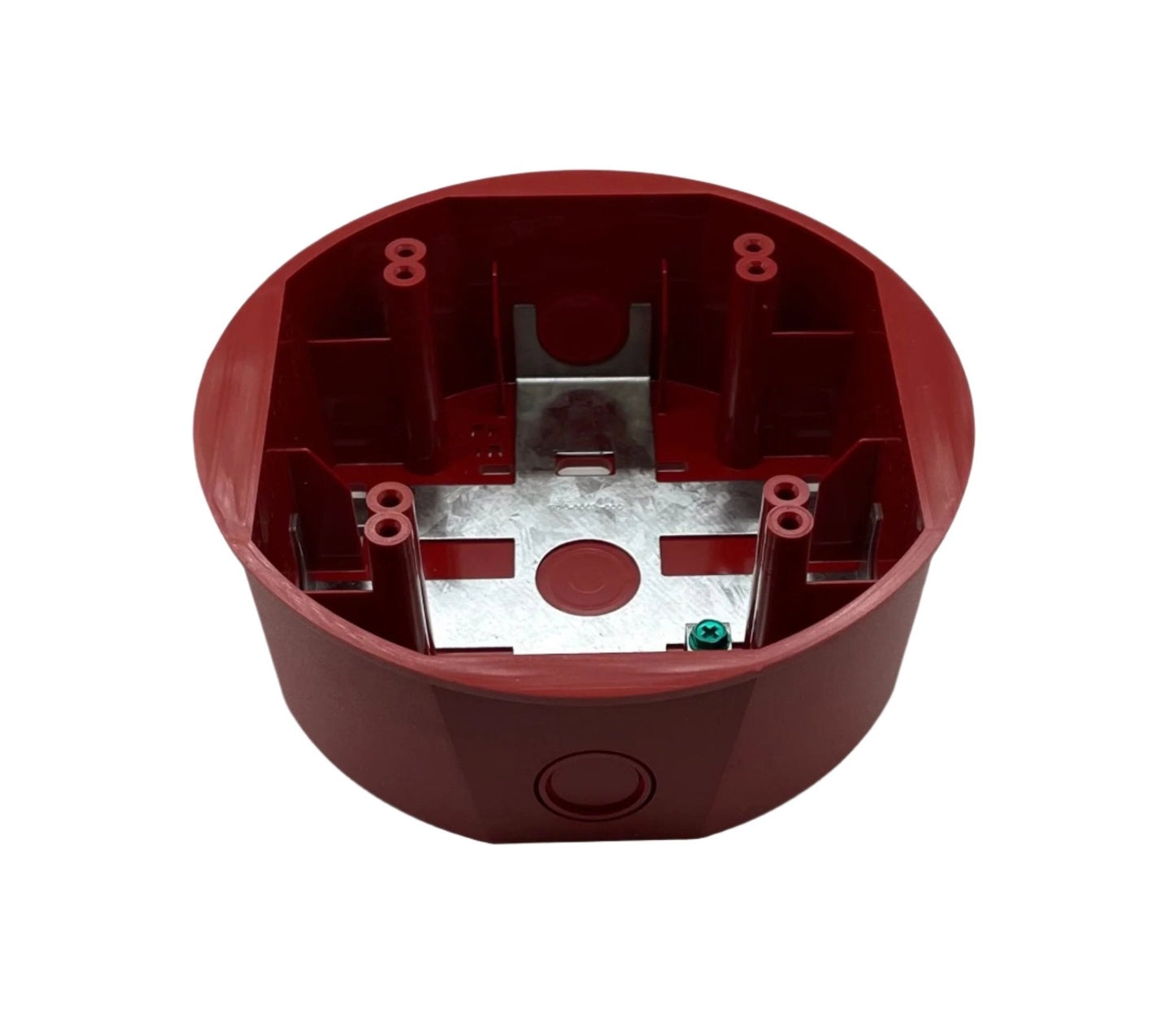 System Sensor SBBCRL fire alarm surface-mount back box shown on ceiling, designed for easy installation and secure mounting.