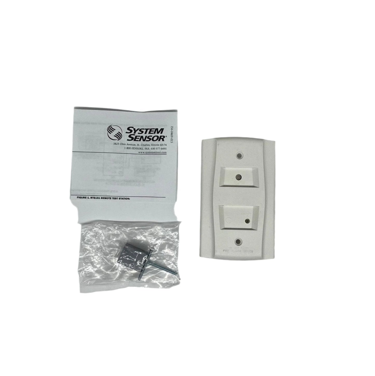 System Sensor RTS151 fire alarm remote test station with automatic fire detector accessory, used for testing System Sensor fire alarms.