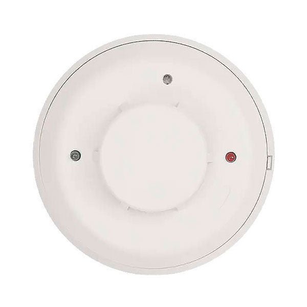 System Sensor 2WTR-B fire alarm smoke detector with thermal sensor, mounted on ceiling with its sleek design visible.