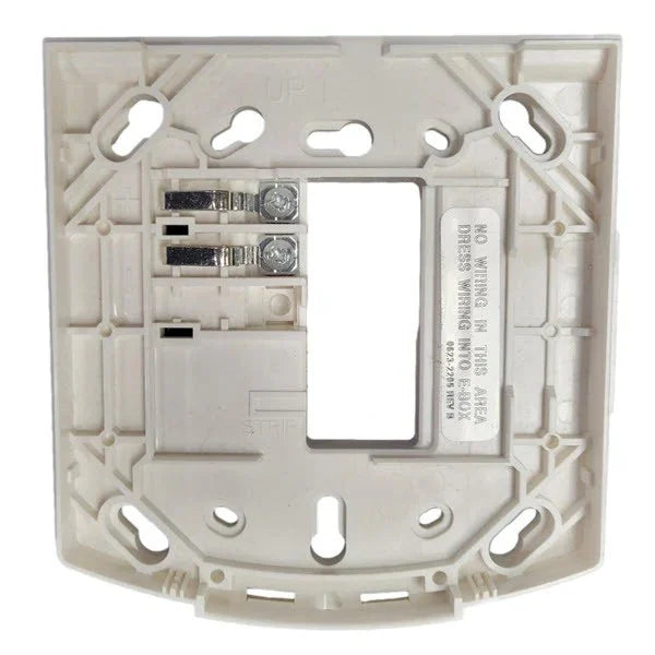 Simplex 49MP-AVVOWW fire alarm with white casing and digital display, mounted on a wall.