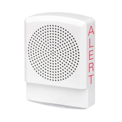 Eaton Wheelock ELSPKW-AL fire alarm with alarm horn and control panel in a professional setting.