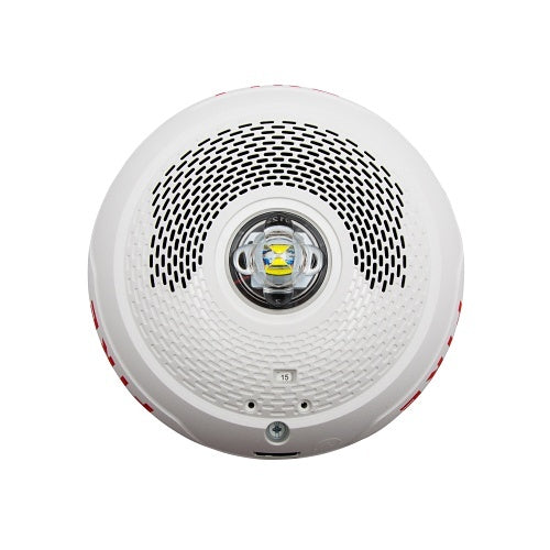 System Sensor SPSCWLED L-Series indoor ceiling-mounted LED strobe fire alarm speaker in black