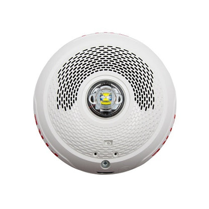 System Sensor SPSCWLED L-Series indoor ceiling-mounted LED strobe fire alarm speaker in black