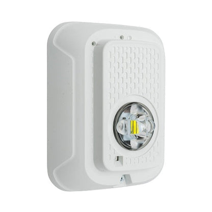System Sensor SWLED-P fire alarm with LED indicator, mounted on wall, showcasing its sleek design and installation features.