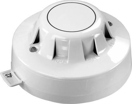 Apollo Discovery Optical Smoke Detector showing a white circular smoke sensor with mounting bracket.