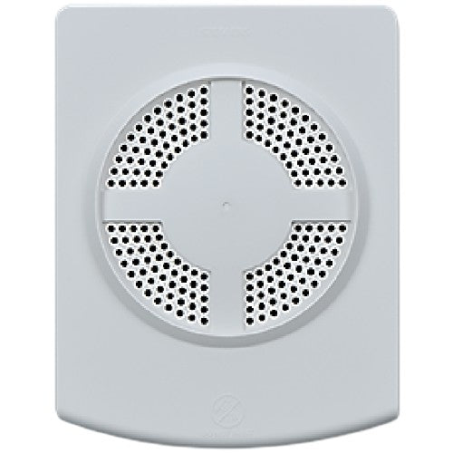 Siemens SC-LFS-WW-N low frequency fire alarm sounder mounted on a wall in white, designed for emergency alert systems.