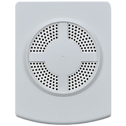 Siemens SC-LFS-WW-N low frequency fire alarm sounder mounted on a wall in white, designed for emergency alert systems.