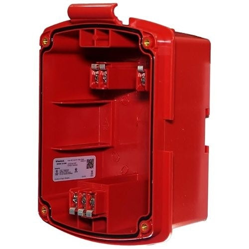 Eaton Wheelock EL4XBB-R NEMA 4X surface backbox in red designed for fire alarm systems, weatherproof and durable.