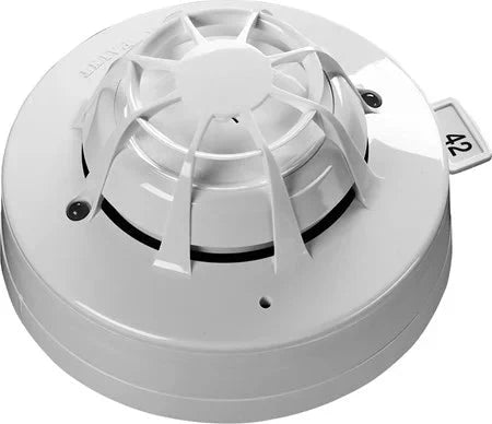 Apollo Discovery Multi-Sensor Smoke and Heat Detector, optical and heat sensor, mounted on ceiling in a home setting.