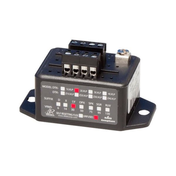 Pair of Ditek DTK-2LVLPLV fire alarms with 24V terminal strips, designed for surge protection and fire safety systems.