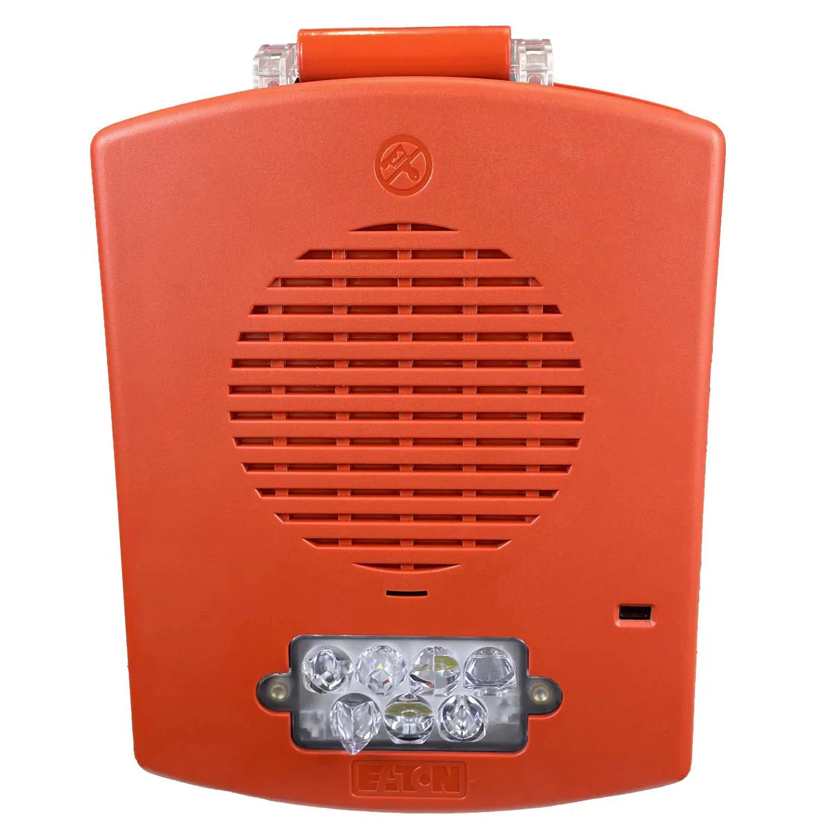 Eaton Wheelock EL4XHS-FR fire alarm horn strobe with NEMA 4X enclosure, visible in the image with mounting details