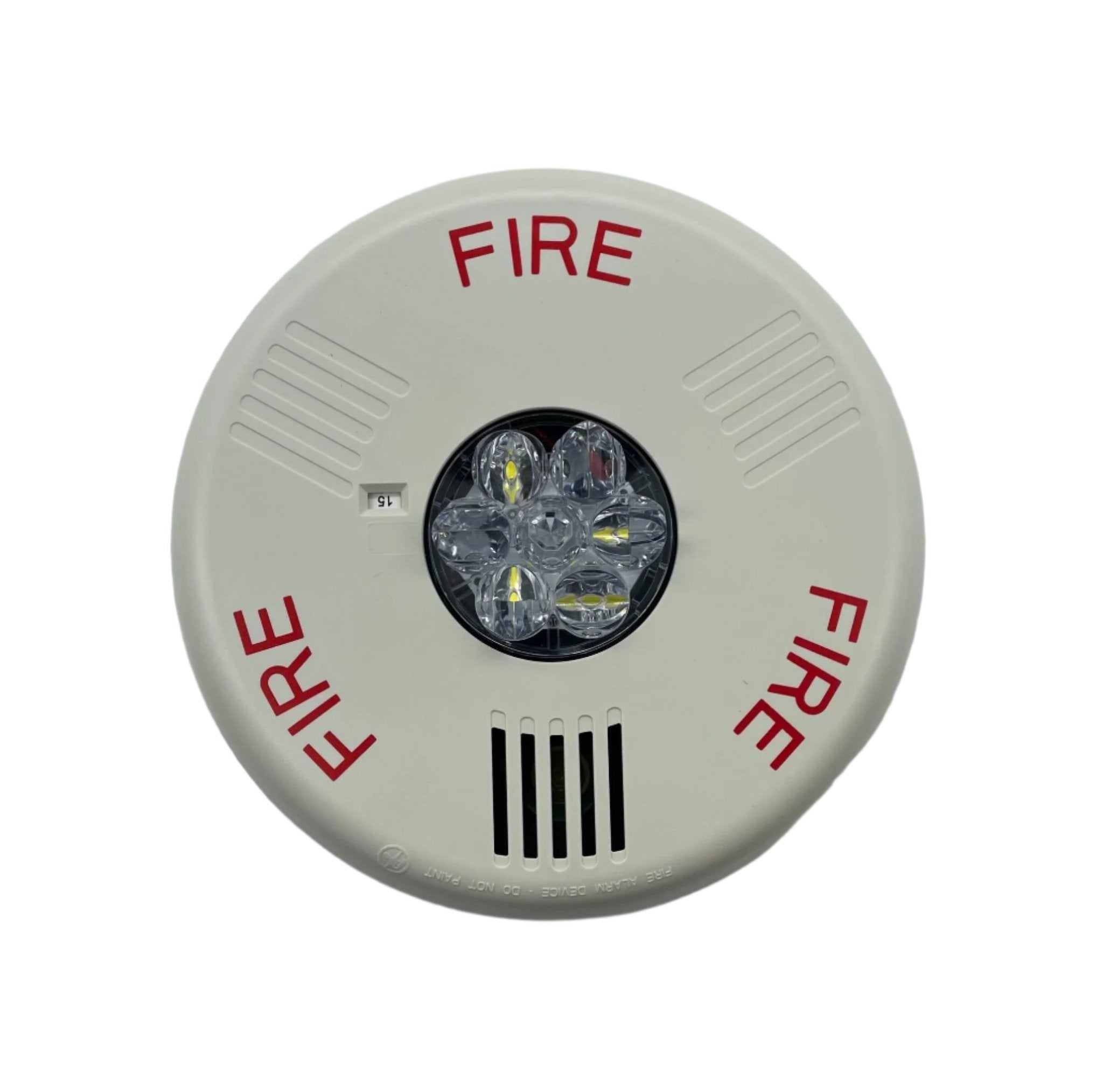 Eaton Wheelock ELHSWC fire alarm horn strobe with yellow casing, mounted on wall for fire safety and alert signaling.