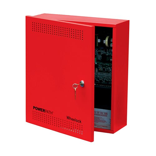 Eaton Wheelock PS-EXP fire alarm module with wiring terminals and control components for fire alarm systems.