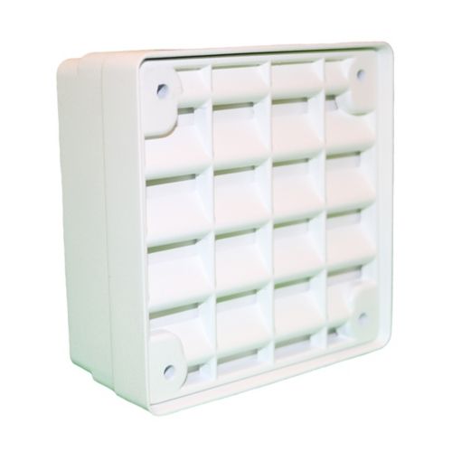 Eaton Wheelock ET-1010-W fire alarm speaker mounted on wall or ceiling in white for alert notifications.