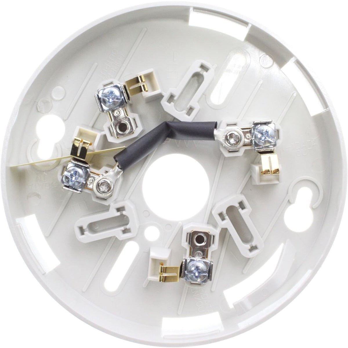 Edwards SIGA-SB fire alarm base mounted on ceiling, standard base for Edwards smoke detection system