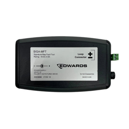 Edwards SIGA-MFT fire alarm diagnostic tool with display and controls, used for testing and troubleshooting Edwards fire alarm systems.