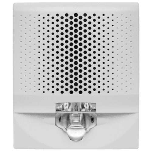 White Edwards G4AVWN fire alarm with horn and strobe light, mounted on a wall for emergency alert signaling.
