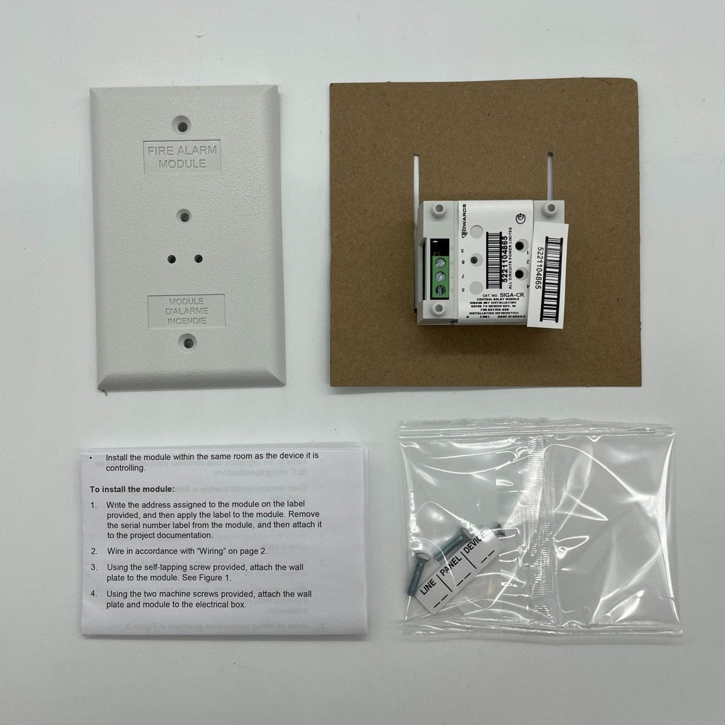 Edwards SIGA-CR fire alarm control relay module with connection ports and electronic components for fire safety systems
