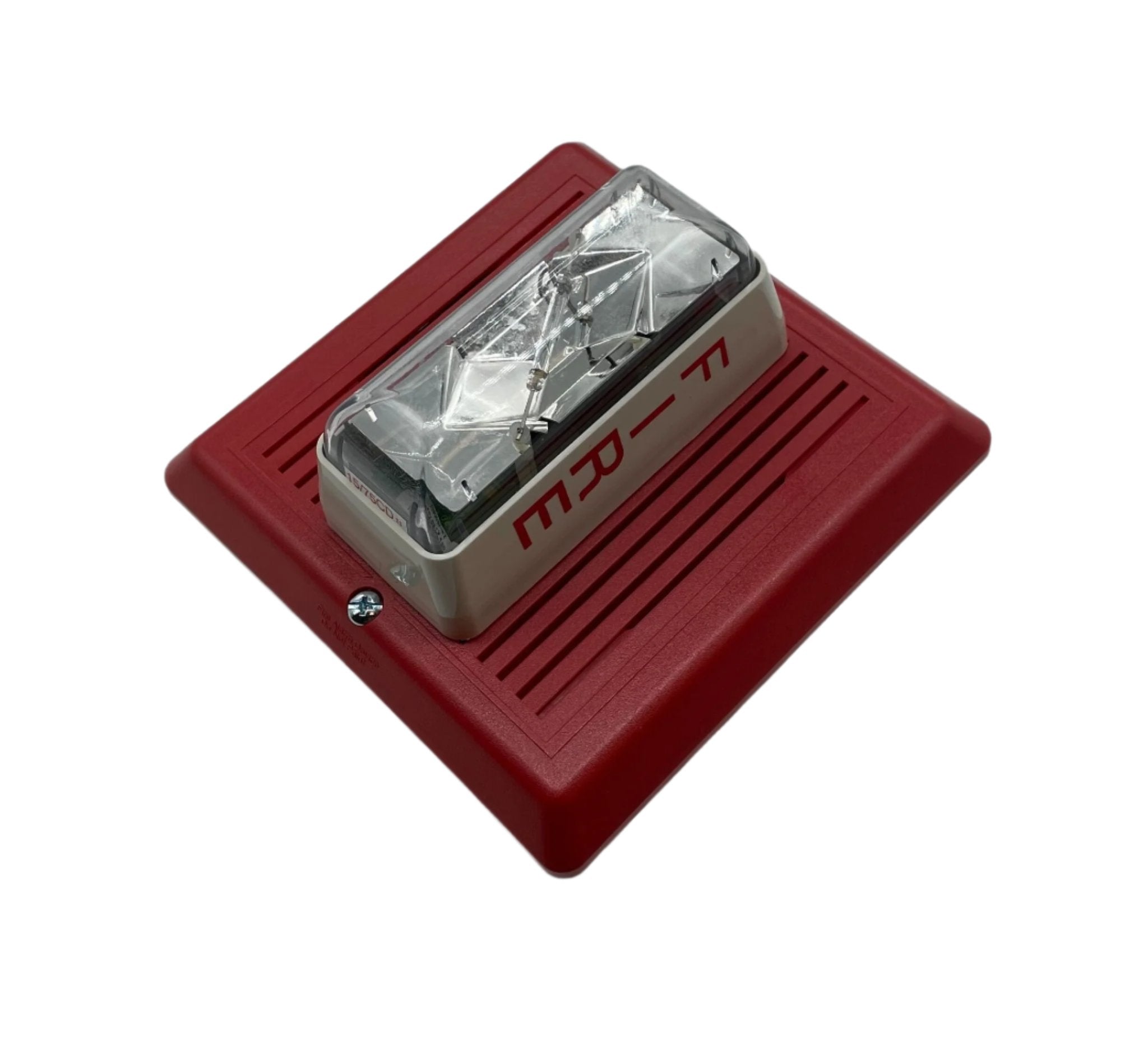 Edwards 757-7A-SS70 fire alarm speaker strobe with white housing and visible speaker grille, mounted on a wall.