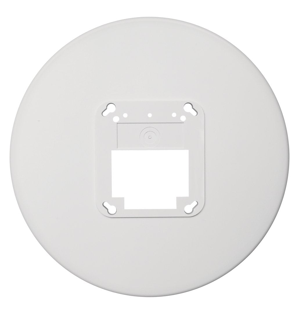 Edwards GCTW fire alarm ceiling trim plate with white finish and mounting hardware, designed for Edwards fire alarm systems.