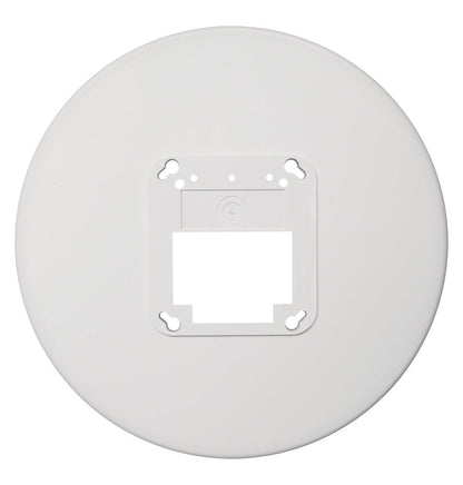Edwards GCTW fire alarm ceiling trim plate with white finish and mounting hardware, designed for Edwards fire alarm systems.