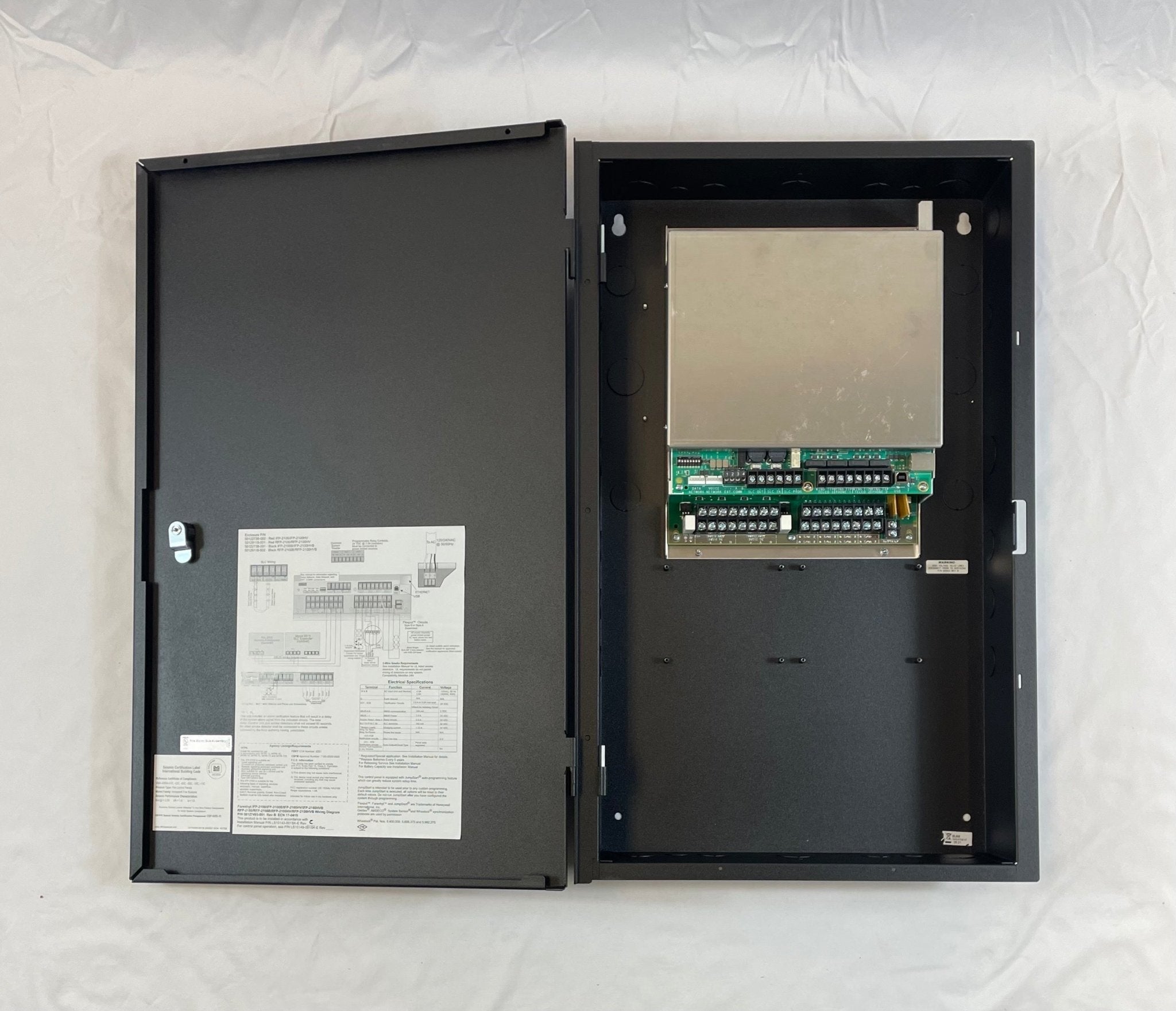 Farenhyt RFP-2100HVB intelligent fire alarm control panel in black with digital display and control buttons.