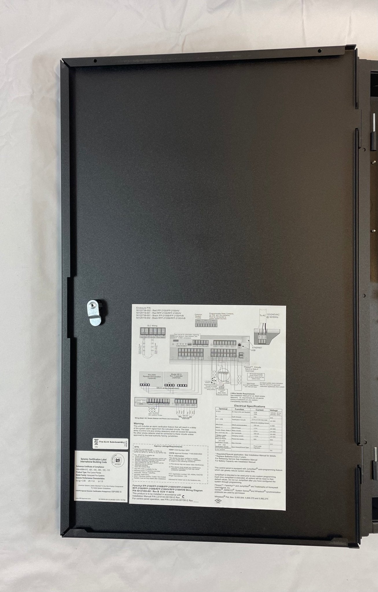 Farenhyt RFP-2100HVB intelligent fire alarm control panel in black with user interface and control buttons.