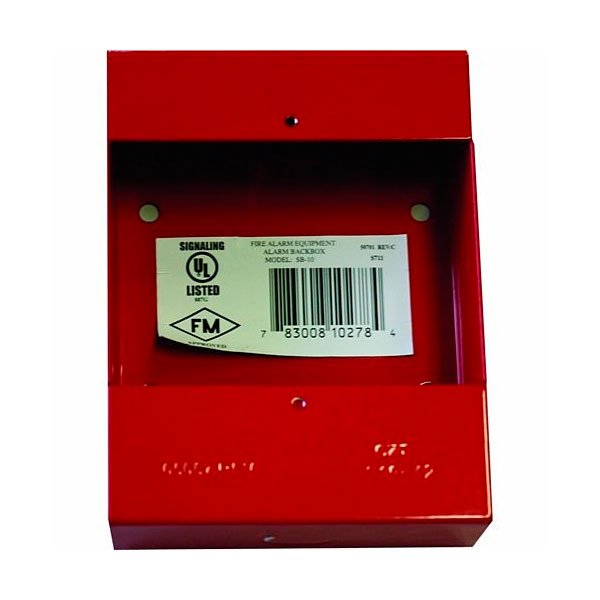System Sensor SB-10 fire alarm surface mount backbox shown in black with mounting holes