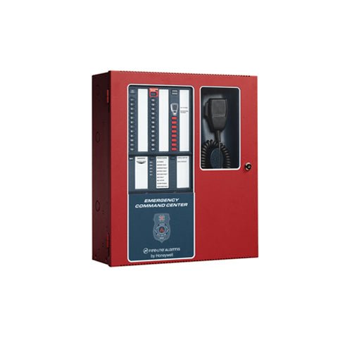 Fire-Lite ECC-50/100 fire alarm control panel with emergency command center and digital display.