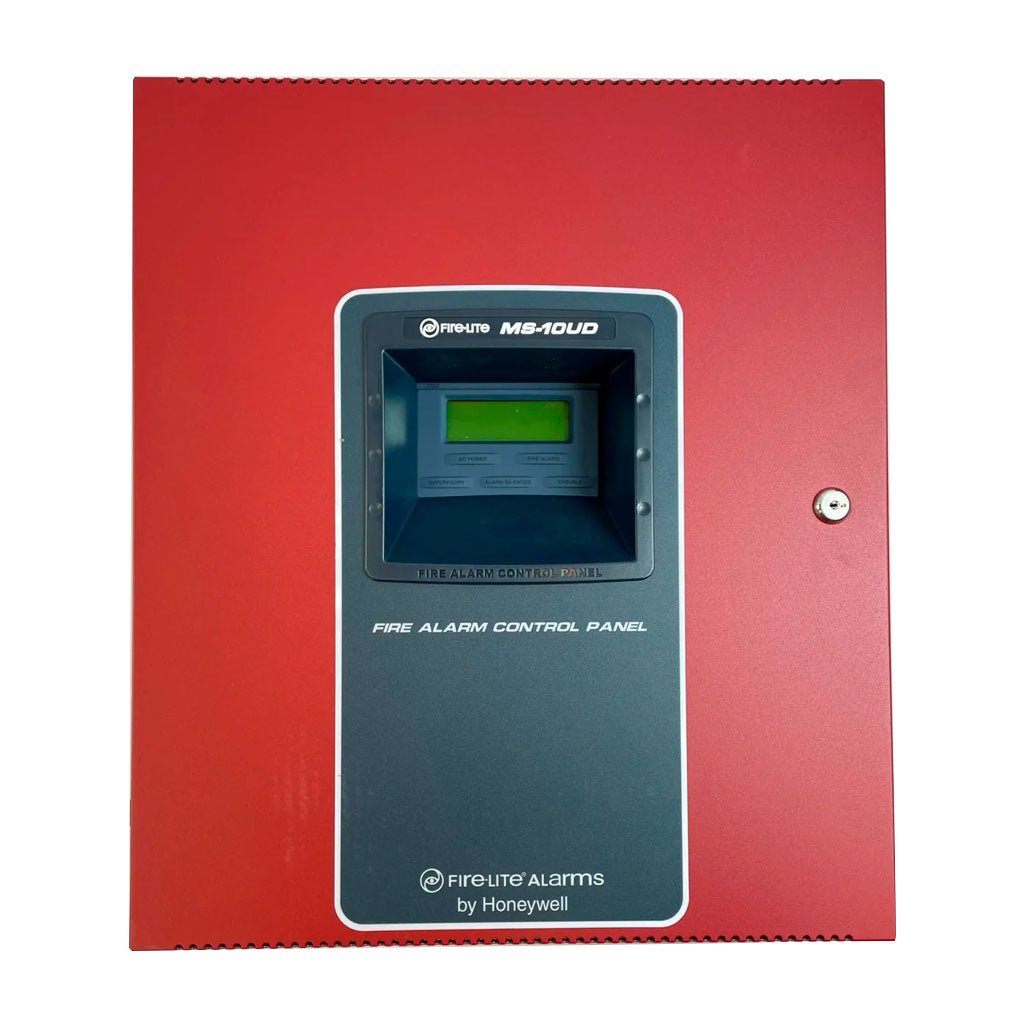 Fire-Lite MS-10UD-7 fire alarm control panel with 10 zones, part of Fire-Lite fire alarm systems, shown in the image.