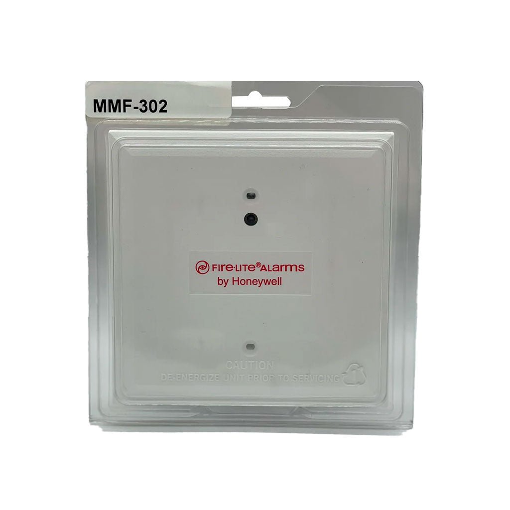 Fire-Lite MMF-302 addressable fire alarm monitor module installed in a fire alarm system panel.