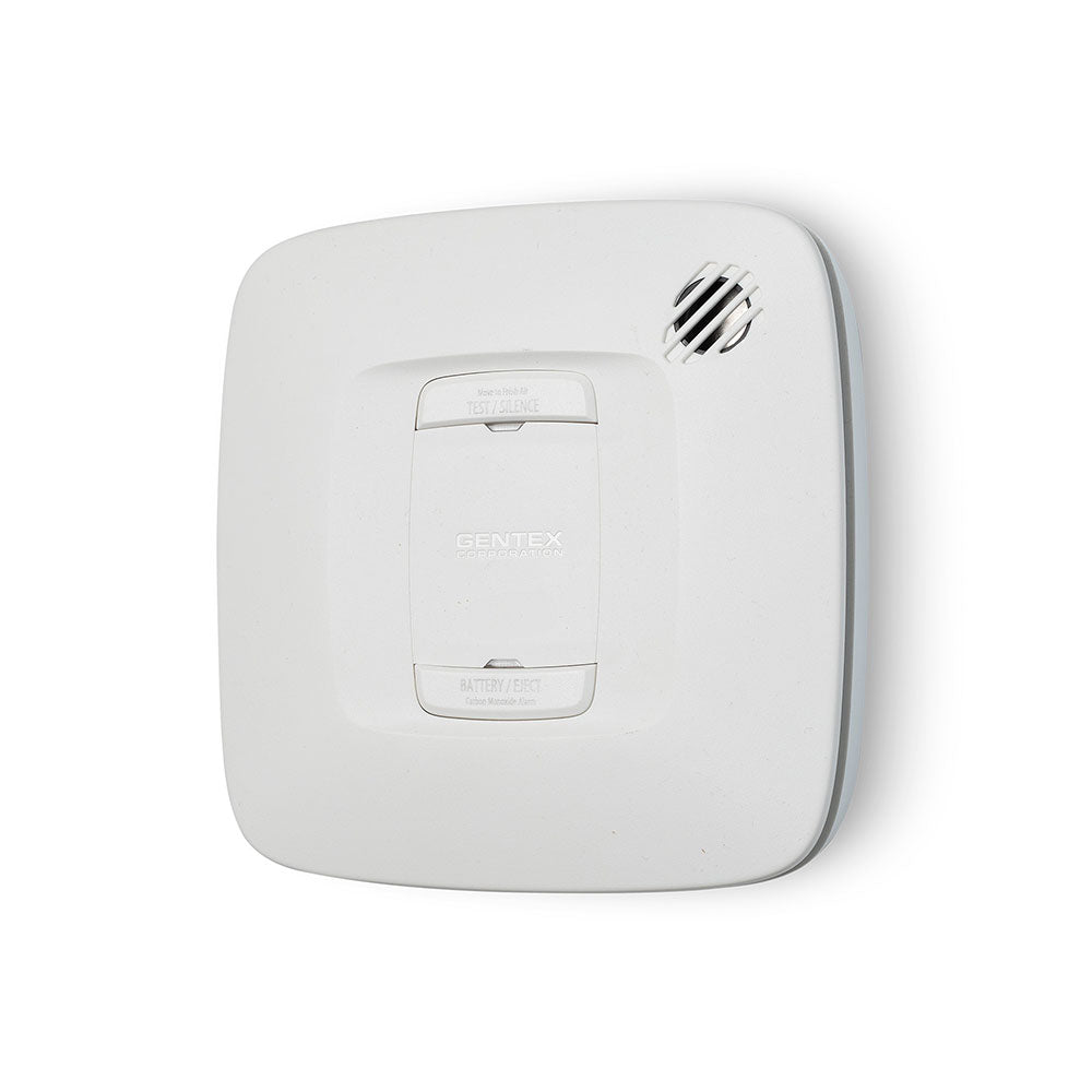Gentex CR carbon monoxide detector alarm with digital display and alert indicator, designed for home safety and fire alarm integration.
