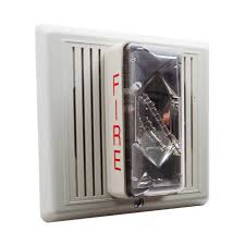 Edwards 757-7A-TW White Temporal Horn Strobe fire alarm with 15/75 CD 70V, mounted on wall, showing strobe and horn components