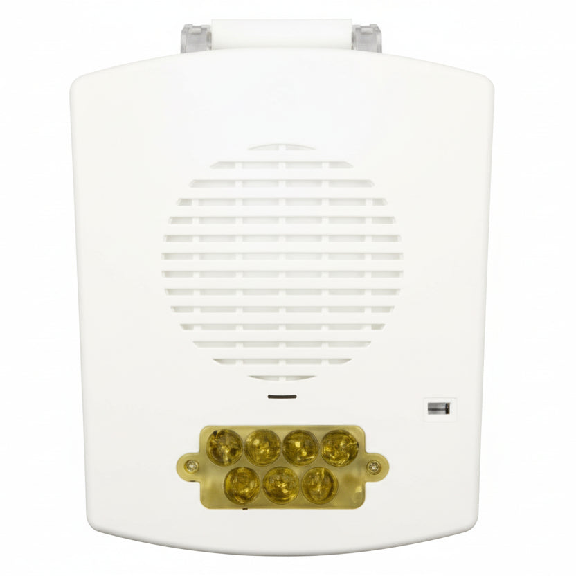 Siemens SL24XHS-FW fire alarm with digital display and sensor for smoke detection, mounted on a wall.