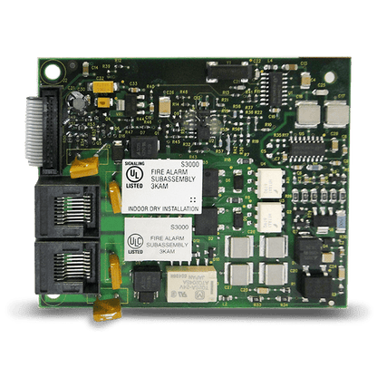 Edwards SA-DACT fire alarm dialer device with control buttons and display screen for monitoring and communication.