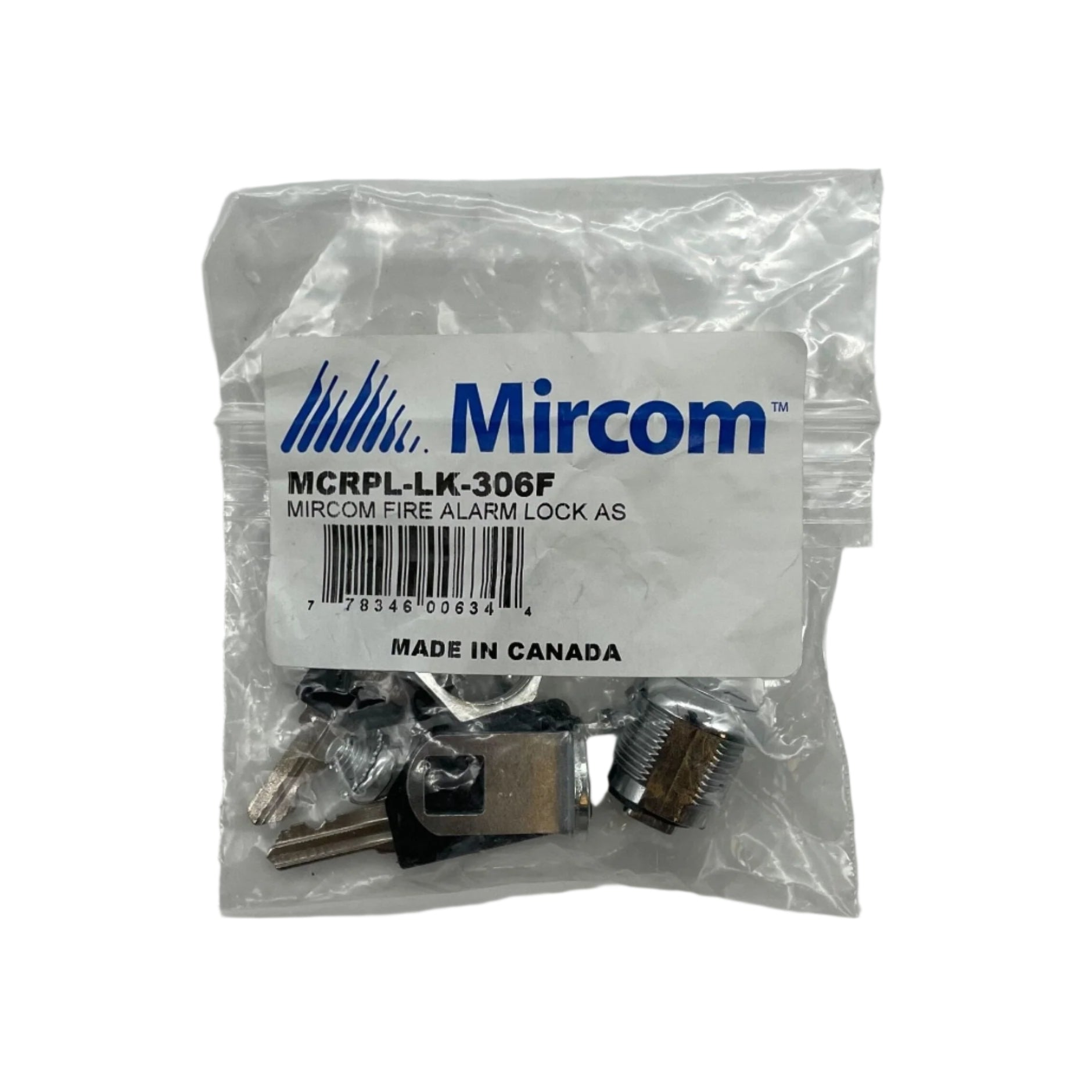 Mircom MCRPL-LK-306F fire alarm lock assembly showing key lock and mounting components for security access.