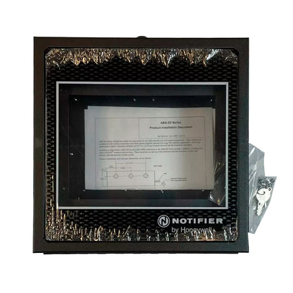 Surface-mount backbox for Notifier ABS-2D fire alarm, shown in a neutral color with mounting holes for easy installation.