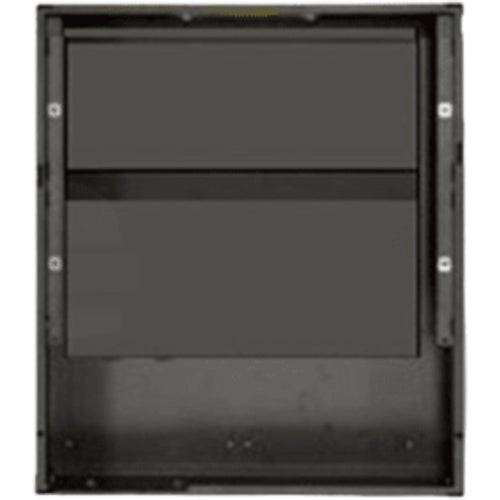 Notifier SBB-B4 backbox assembly for fire alarms, two-tier black metal enclosure with mounting features.