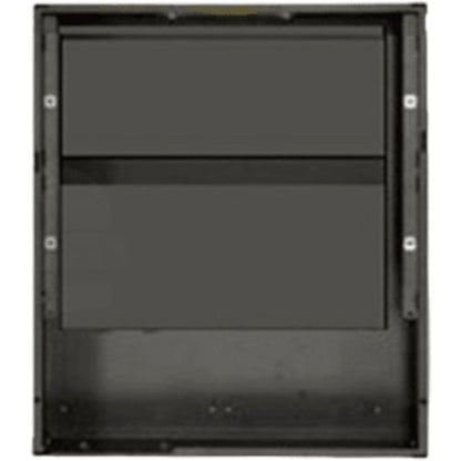 Notifier SBB-B4 backbox assembly for fire alarms, two-tier black metal enclosure with mounting features.