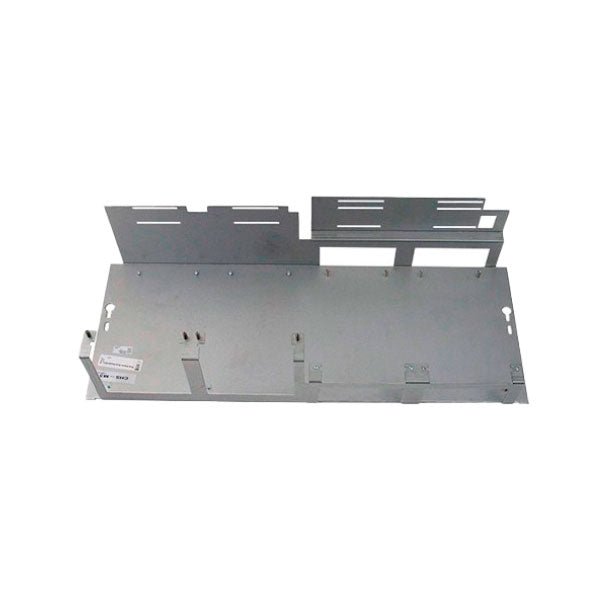 Notifier CHS-M3 fire alarm mounting chassis shown in black with mounting holes and label, designed for secure installation of fire alarms.