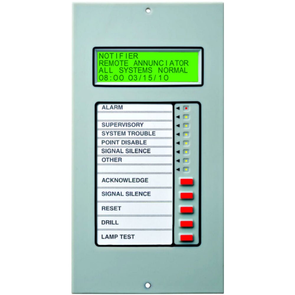 Notifier LCD2-80 80-character LCD mimic annunciator for fire alarm systems, featuring a clear liquid crystal display.