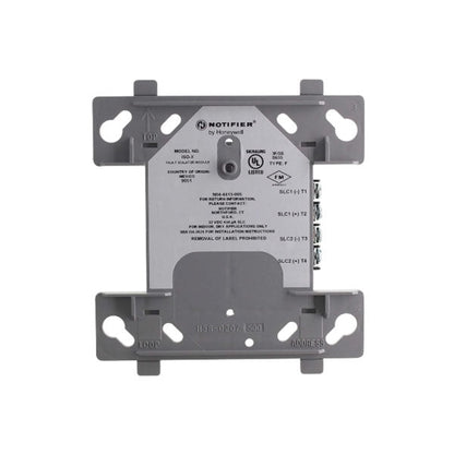 Notifier ISO-X SLC Loop Fault Isolator Module used in fire alarm systems, with compact design and connection ports visible.