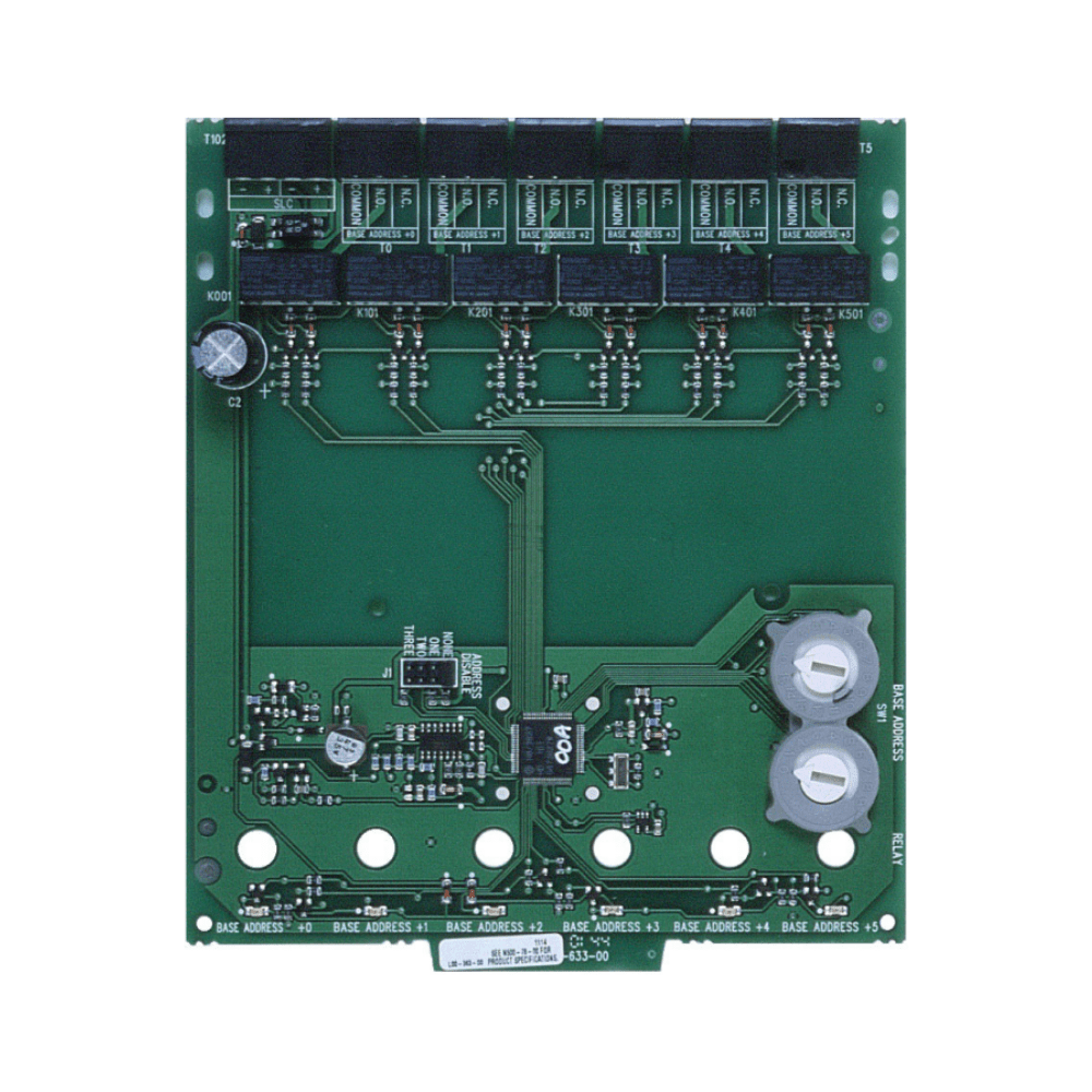 Notifier XP6-R Six Relay Control Module for relay control, featuring six relays for security and automation systems.