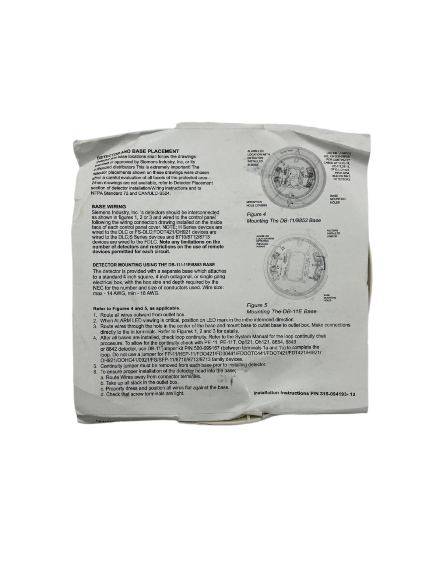 Siemens DB-11 fire alarm surface-mount base, low-profile design, for easy installation in safety and security systems.