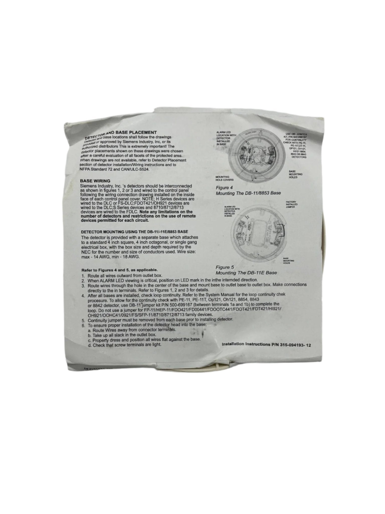 Siemens DB-11 fire alarm surface-mount base, low-profile design, for easy installation in safety and security systems.